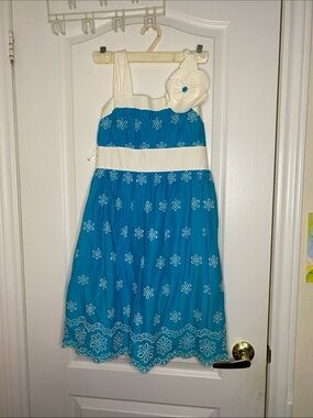 My Michelle Teal Blue and White Floral Eyelet Sundress